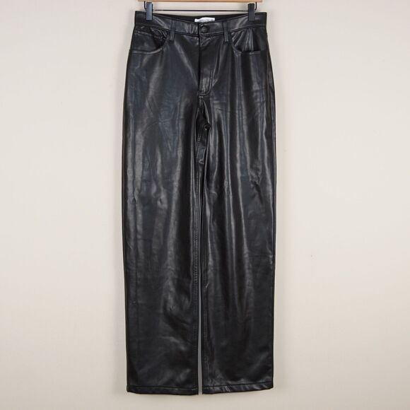 Abercrombie & Fitch 90s Relaxed High Rise Black Vegan Faux Leather Pants 29 / 8L - Picture 1 of 11